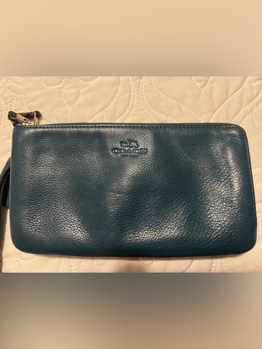 Coach Teal Pebbled Leather Wristlet